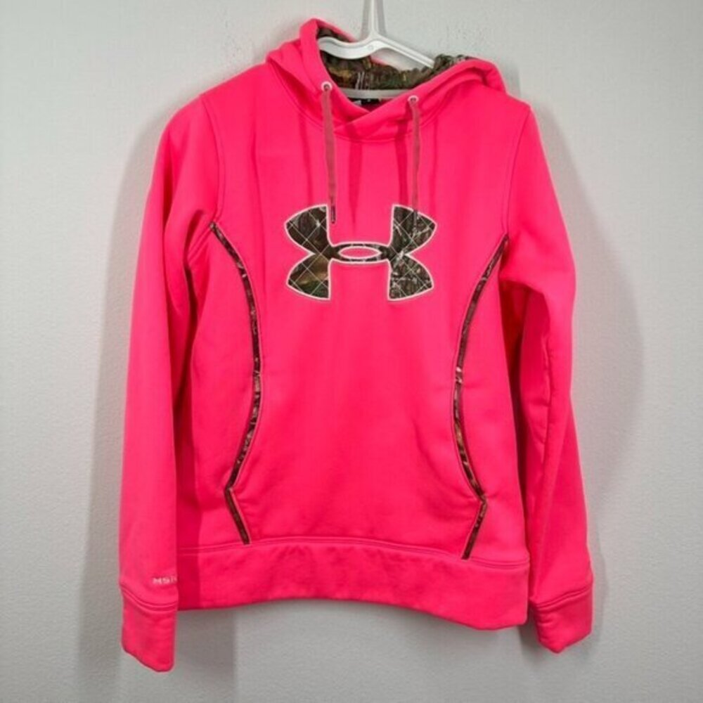 Under Armour Women's Size Small Hooded Sweatshirt Neon Pink Real Tree Camo Logo